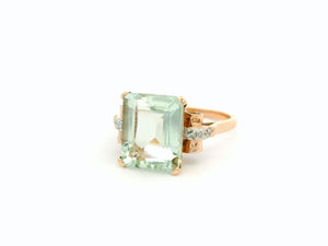 VINTAGE PRASIOLITE & DIAMOND RING 9ct GOLD