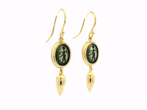 ANTIQUE EDWARDIAN INTAGLIO EARRINGS SILVER & 9CT GOLD