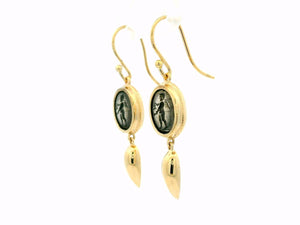 ANTIQUE EDWARDIAN INTAGLIO EARRINGS SILVER & 9CT GOLD