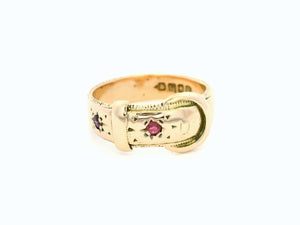 ANTIQUE VICTORIAN 1878 RUBY BUCKLE RING 9ct GOLD