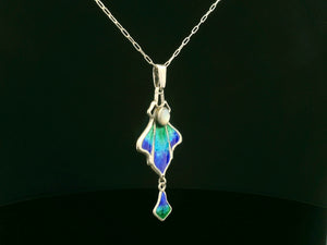 ANTIQUE ART NOUVEAU 1901 CHARLES HORNER SLIVER ENAMEL & MOONSTONE NECKLACE & CHAIN