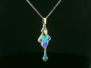 ANTIQUE ART NOUVEAU 1901 CHARLES HORNER SLIVER ENAMEL & MOONSTONE NECKLACE & CHAIN