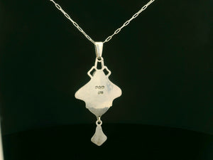 ANTIQUE ART NOUVEAU 1901 CHARLES HORNER SLIVER ENAMEL & MOONSTONE NECKLACE & CHAIN