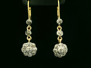ANTIQUE DIAMOND DAISY EARRINGS PALLADIUM & 18ct GOLD