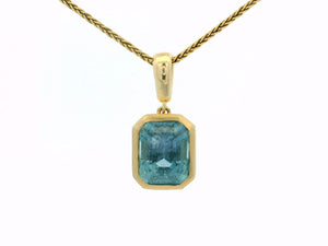 STEP CUT 2.45ct BLUE TOURMALINE PENDANT 10ct GOLD