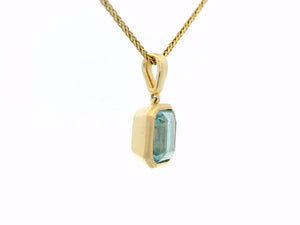 STEP CUT 2.45ct BLUE TOURMALINE PENDANT 10ct GOLD