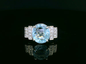 RETRO 4ct AQUAMARINE & DIAMOND RING 18ct GOLD