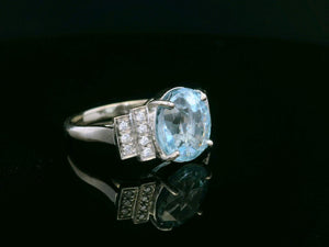 RETRO 4ct AQUAMARINE & DIAMOND RING 18ct GOLD