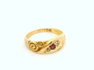 ANTIQUE RUBY & DIAMOND RING 18ct GOLD