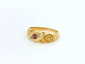 ANTIQUE RUBY & DIAMOND RING 18ct GOLD