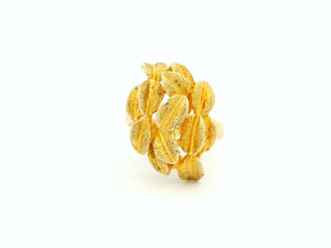 MID-CENTURY ETCHED LEAVES RING 14ct GOLD