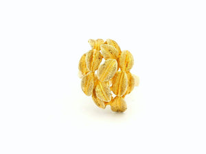 MID-CENTURY ETCHED LEAVES RING 14ct GOLD