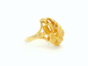 MID-CENTURY ETCHED LEAVES RING 14ct GOLD