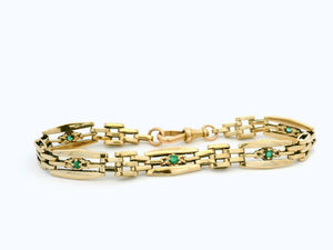ANTIQUE EMERALD GATE LINK BRACELET 9ct GOLD