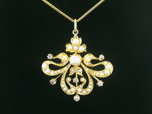 ANTIQUE AUSTRALIAN c1900 DIAMOND & PEARL PENDANT 15ct GOLD