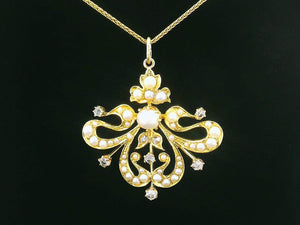 ANTIQUE AUSTRALIAN c1900 DIAMOND & PEARL PENDANT 15ct GOLD