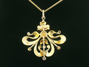 ANTIQUE AUSTRALIAN c1900 DIAMOND & PEARL PENDANT 15ct GOLD