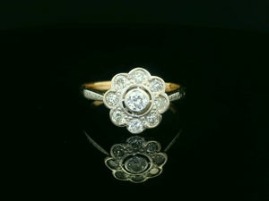 ANTIQUE ART DECO DIAMOND DAISY RING 18ct GOLD