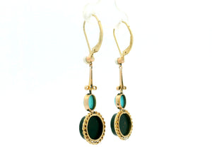 ANTIQUE PEARL TURQUOISE & BLOODSTONE EARRINGS 9ct GOLD