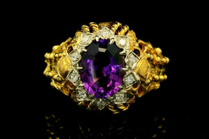VINTAGE c1940 AMETHYST AND DIAMOND COCKTAIL RING 18ct GOLD