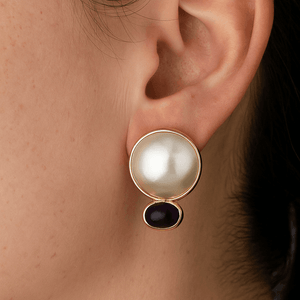RETRO c1980’s MABE PEARL & AMETHYST EARRINGS 9ct GOLD