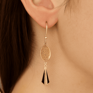 ANTIQUE EDWARDIAN ONYX DROP EARRINGS 9ct GOLD