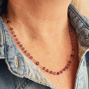 VINTAGE c1930 AMETHYST BEAD NECKLACE 9ct GOLD