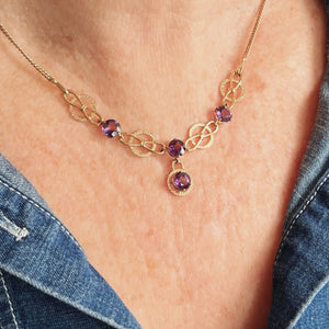 VINTAGE 1963 AMETHYST NECKLACE 9ct GOLD