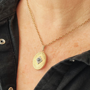 RETRO SAPPHIRE & DIAMOND LOCKET 9ct GOLD