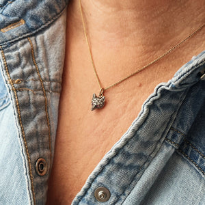 ANTIQUE VICTORIAN c1860’s DIAMOND & RUBY FOX PENDANT SILVER & 9ct GOLD