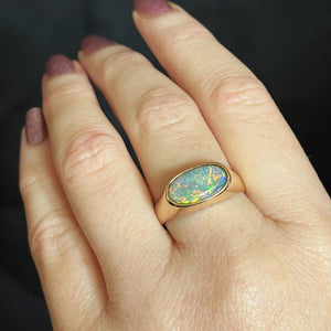 VINTAGE MID CENTURY c1960 SOLID WHITE OPAL 9ct YELLOW GOLD