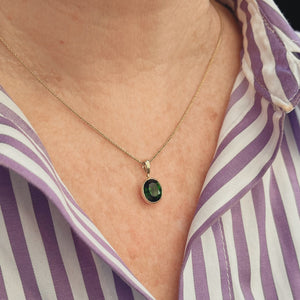 BESPOKE 2.75ct GREEN TOURMALINE PENDANT 10ct GOLD