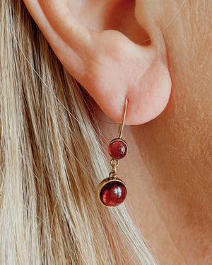 ANTIQUE EDWARDIAN GARNET DROP EARRINGS 9ct GOLD
