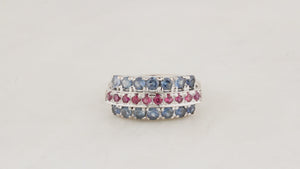 ART DECO CEYLON SAPPHIRE & RUBY RING 14ct WHITE GOLD