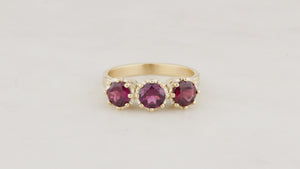 BESPOKE RHODOLITE GARNET TRILOGY RING 14ct GOLD