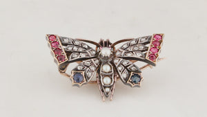 ANTIQUE c1890 DIAMOND SAPPHIRE & SPINEL BUTTERFLY PENDANT/BROOCH