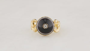ANTIQUE VICTORIAN BANDED AGATE & DIAMOND RING 18ct GOLD