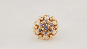 VINTAGE c1930's SAPPHIRE CLUSTER RING 18ct YELLOW GOLD