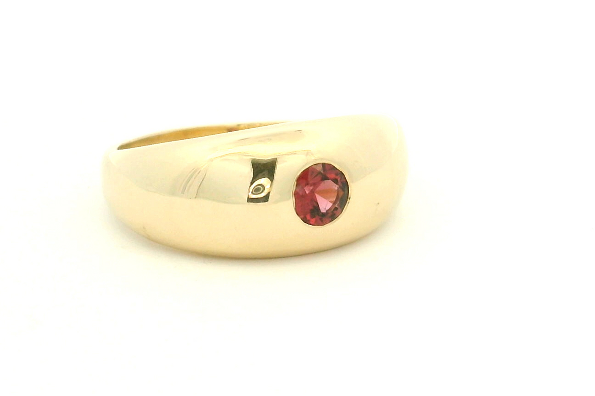 R&amp;V BESPOKE FLUSH SET RED TOURMALINE RING 9ct GOLD