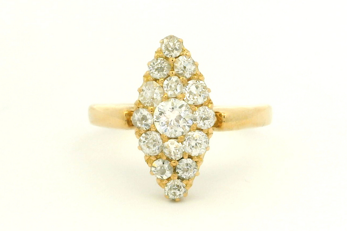 ANTIQUE LATE VICTORIAN .75ct DIAMOND CLUSTER RING 18ct GOLD