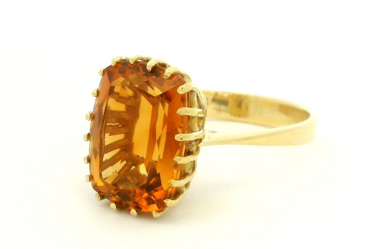VINTAGE MID CENTURY c1960 CITRINE COCKTAIL RING 18ct GOLD