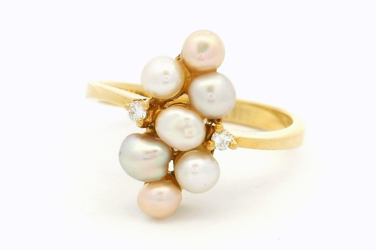 VINTAGE ESTATE c1960 PEARL & DIAMOND RING 18ct GOLD
