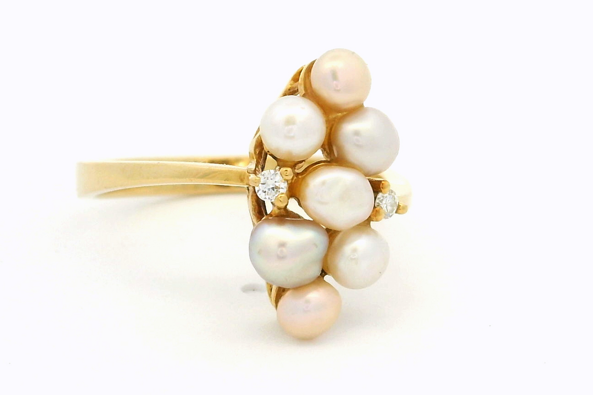 VINTAGE ESTATE c1960 PEARL & DIAMOND RING 18ct GOLD