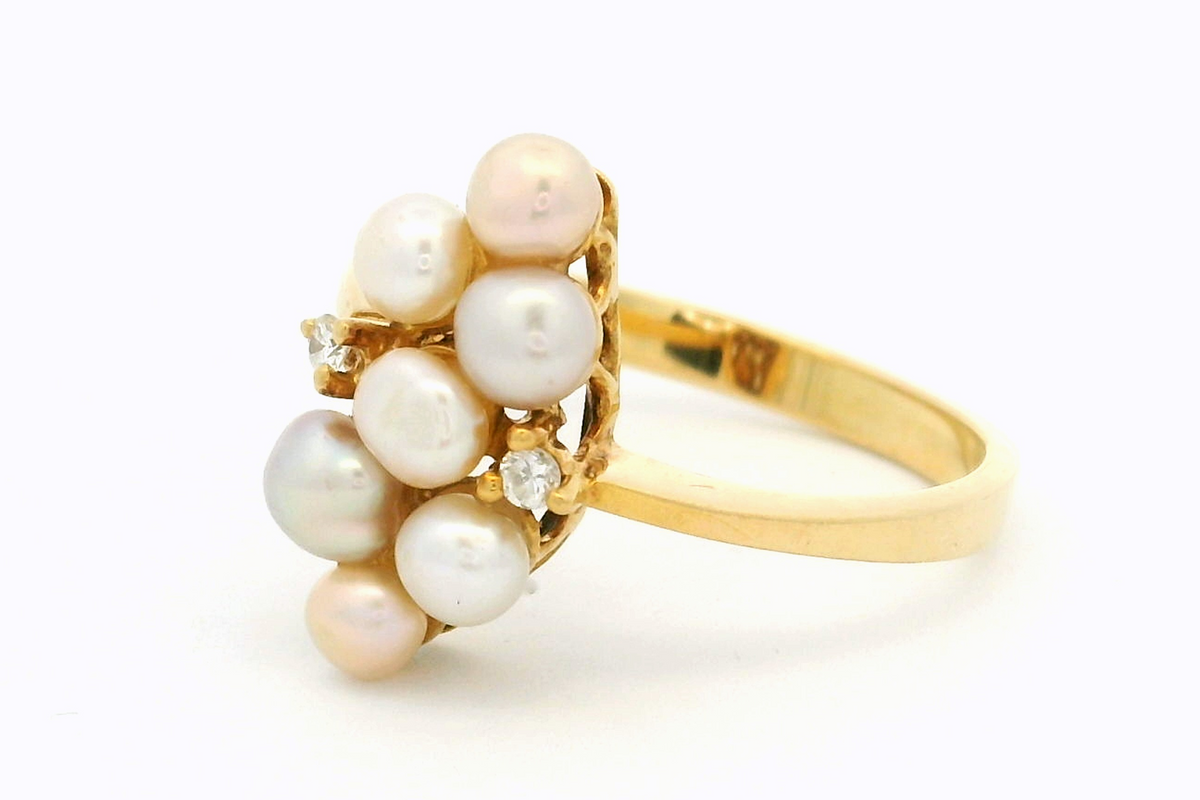 VINTAGE ESTATE c1960 PEARL & DIAMOND RING 18ct GOLD