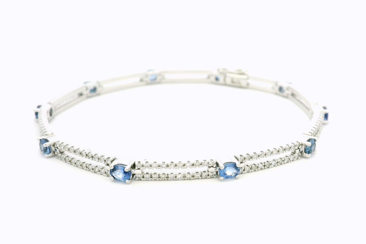 VINTAGE ESTATE CEYLON SAPPHIRE & DIAMOND BRACELET 14ct WHITE GOLD