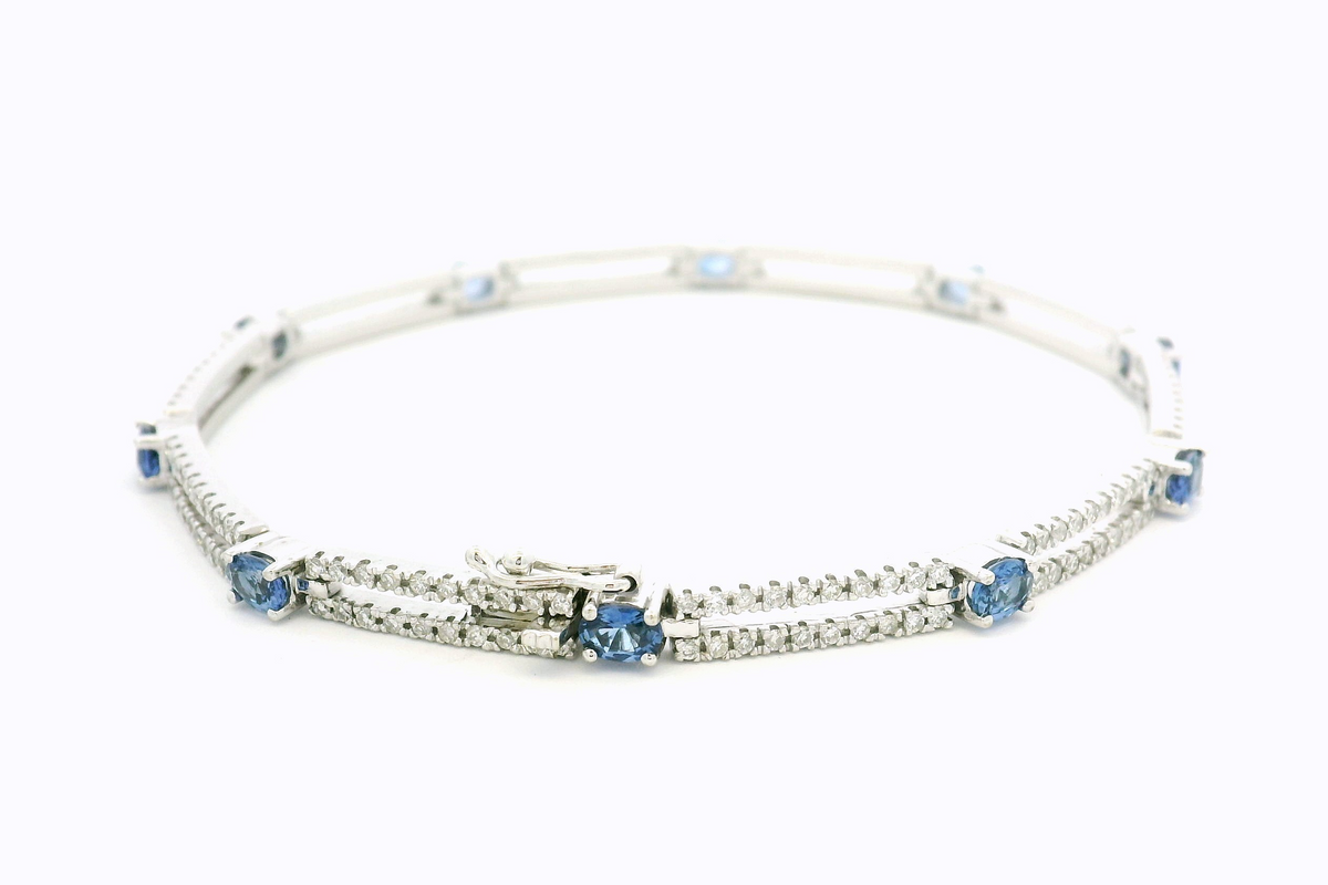 VINTAGE ESTATE CEYLON SAPPHIRE & DIAMOND BRACELET 14ct WHITE GOLD