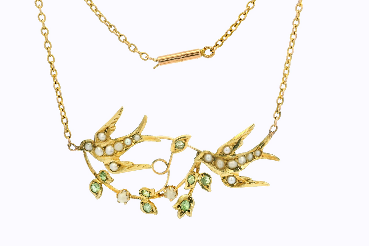 ANTIQUE AUSTRALIAN WILLIS &amp; Co c1900 PERIDOT &amp; SEED PEARL NECKLACE 9ct GOLD