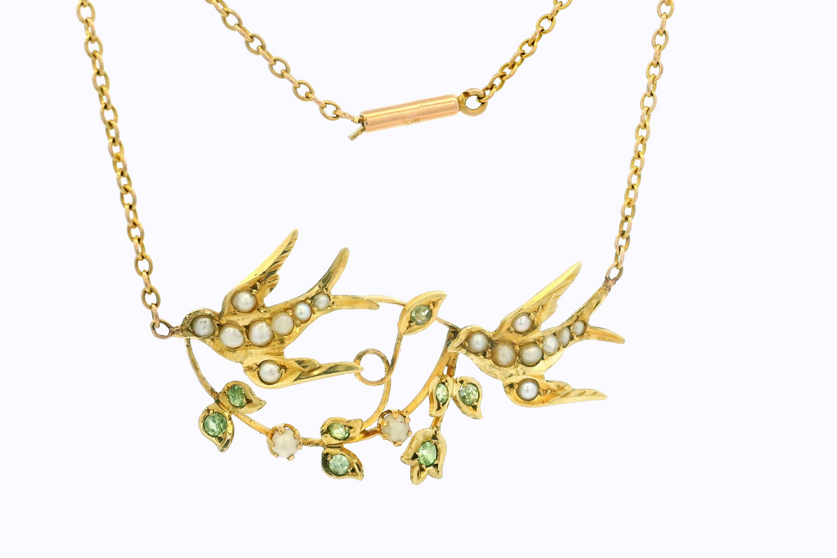ANTIQUE AUSTRALIAN WILLIS &amp; Co c1900 PERIDOT &amp; SEED PEARL NECKLACE 9ct GOLD