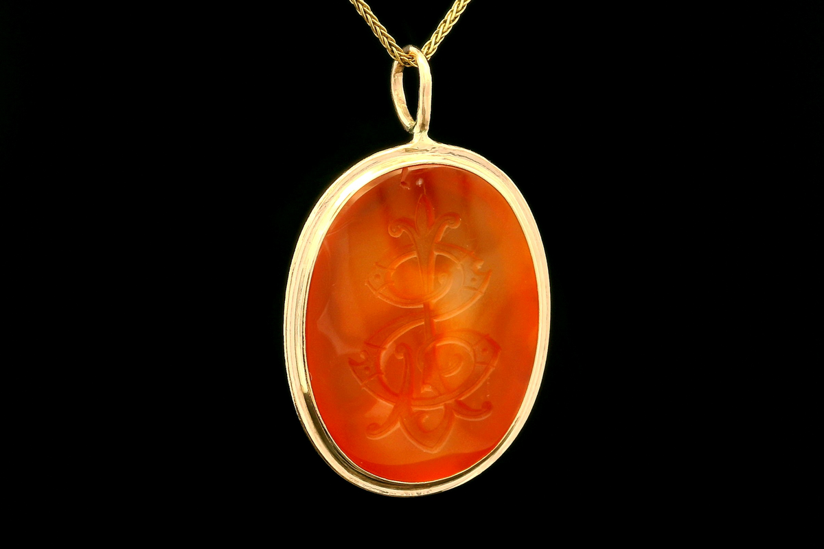 ANTIQUE VICTORIAN c1880’s CARNELIAN INTAGLIO SEAL PENDANT 9ct GOLD