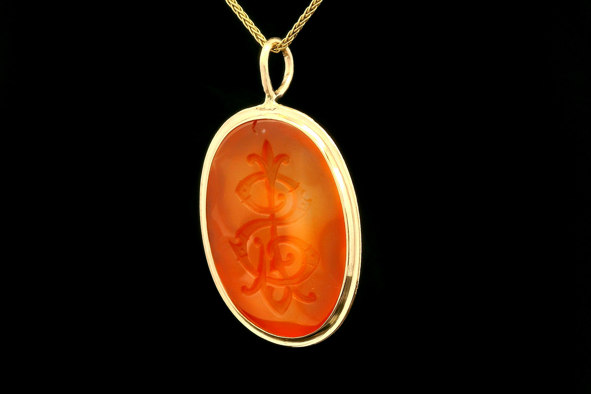 ANTIQUE VICTORIAN c1880’s CARNELIAN INTAGLIO SEAL PENDANT 9ct GOLD